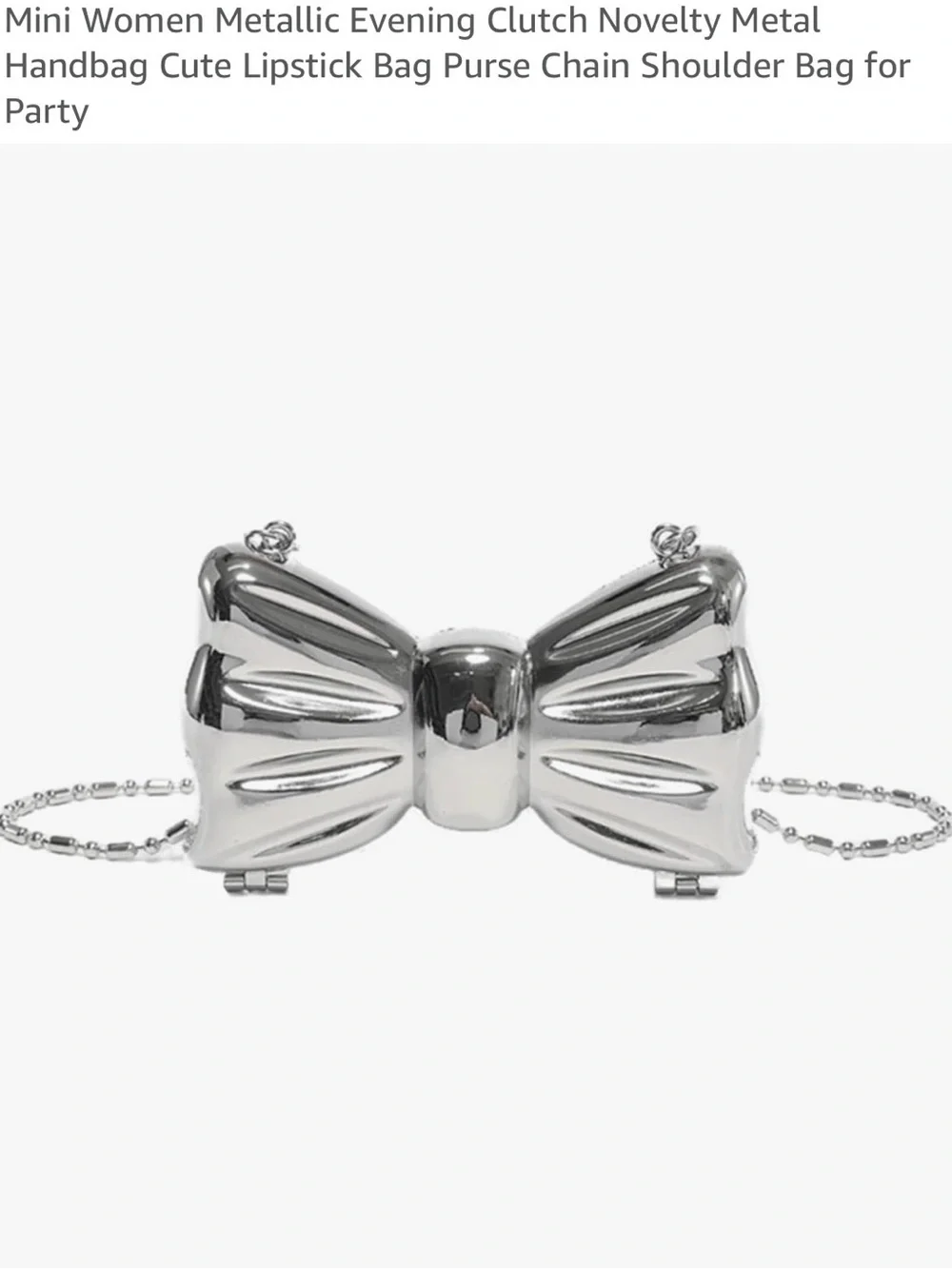 Metallic Silver Bow Clutch Crossbody Bag